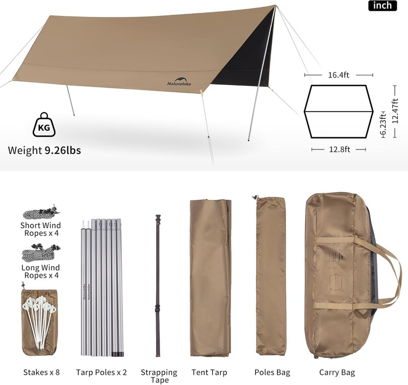 Naturehike Cloud Skies Camping Tent Tarp with Poles,Waterproof PU 18000mm gallery