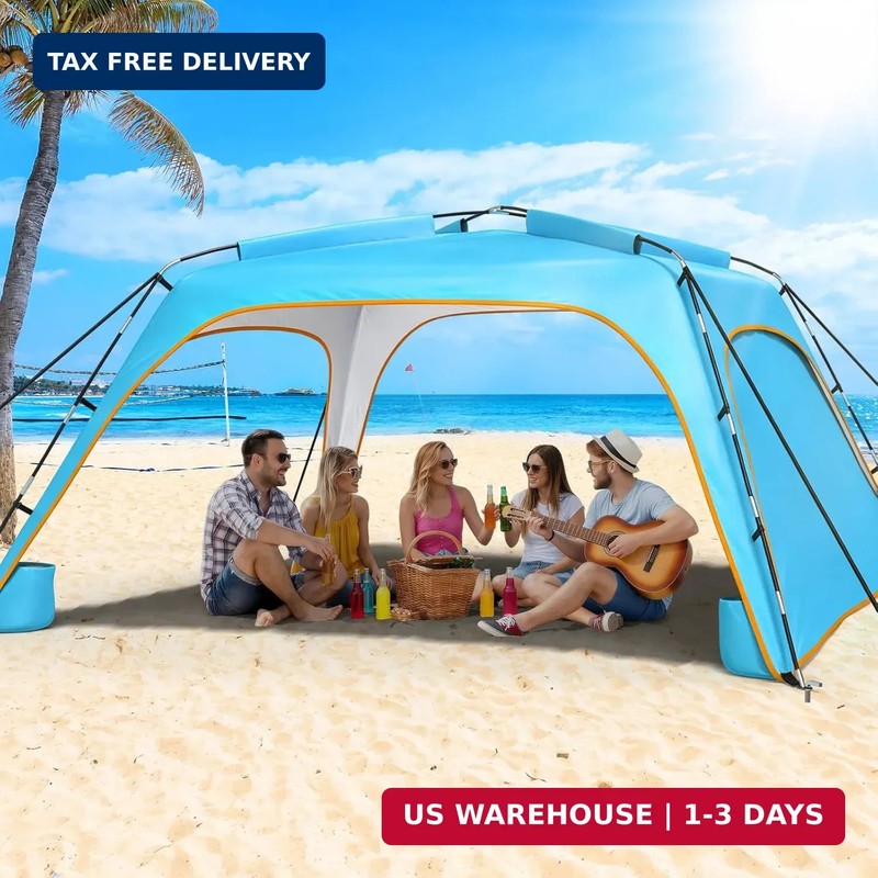 Beach Tent Sun Shelter for 6-8 Person, Beach Sun Shelter with UPF50+ UV Protecti