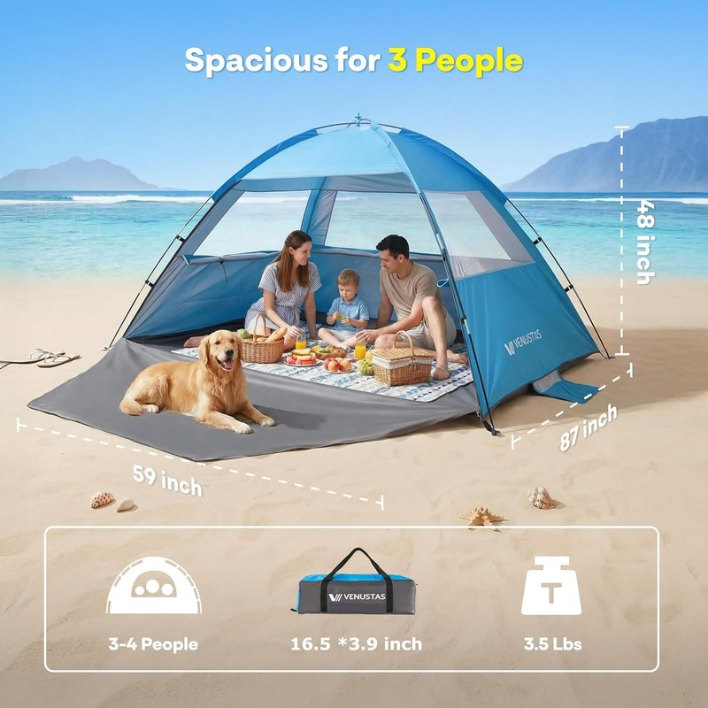 Beach Tent Sun Shelter UV Protection Portable Lightweight Shade Tent Easy Setup gallery