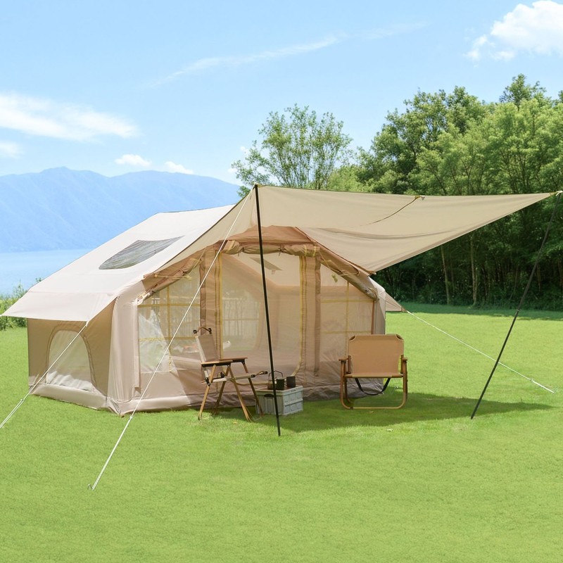 6.3m² 4-6 Person Inflatable Tent 4 Season Waterproof Camping Tent with Canopy