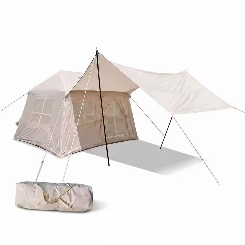 7 Ft. X 8 Ft. Beige 4 Season Oxford Inflatable Camping Tent with Stove Jack, Mes