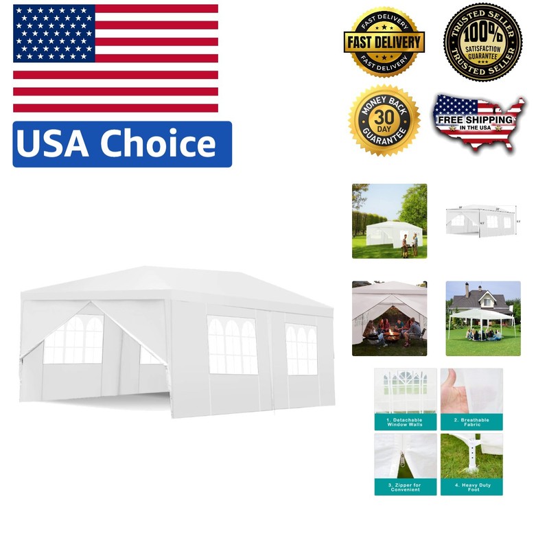 Robust White Wedding Tent 10×20 ft with Sidewalls – Ideal for Backyard Events