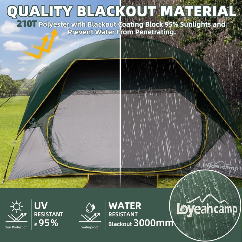 4 Person Blackout Camping Tent, Easy Setup Waterproof Family Dome Tent for Ca... gallery