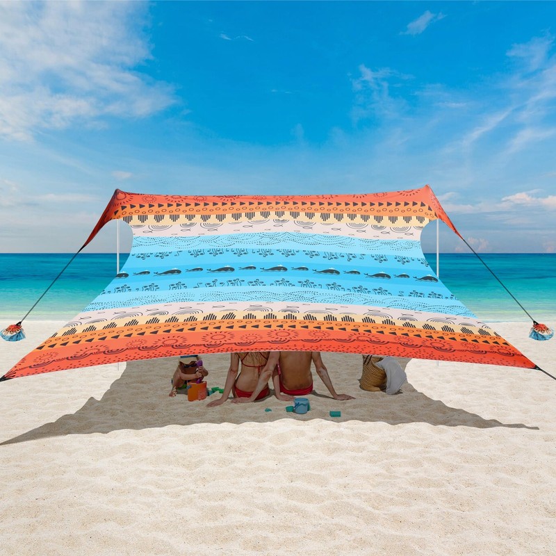 Beach Tent, Beach Canopy Sun Shade UPF 50+, Portable 10×10 FT Camping Sun She...