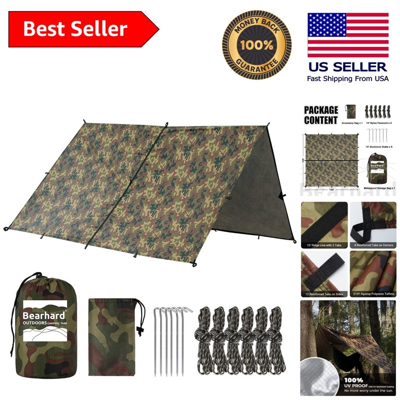 Compact 10x10ft Camping Tarp with Stakes – Easy Setup for Outdoor Adventures