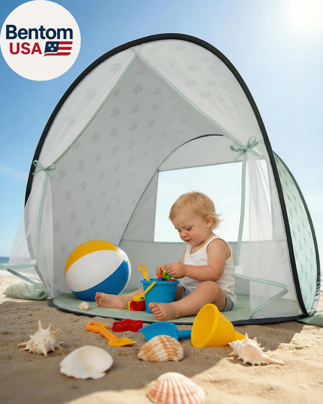 Baby Beach Tent, 2026 Upgrade Pop up UPF 50+ UV Protection Sun Shelter Canopy wi