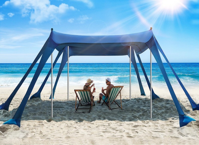 Vibemo 10x10ft Beach Tent: UPF50+ Sun Shade Canopy with Sandbags & Poles Set