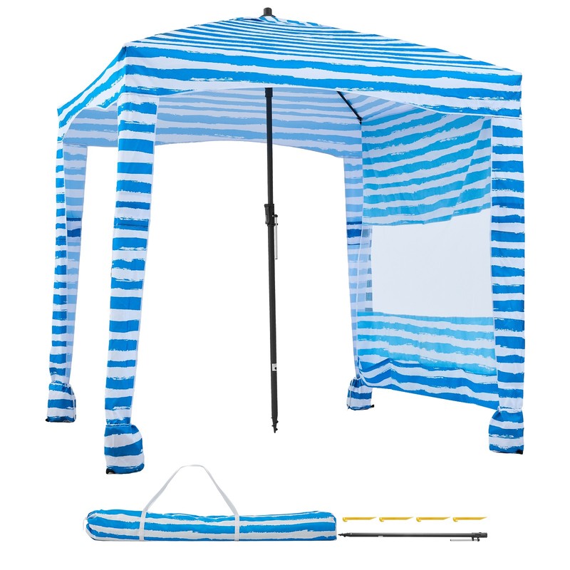 Uimoso Beach Cabana Canopy with Side Wall 6 x 6 ft UPF 50+ Blue Stripes