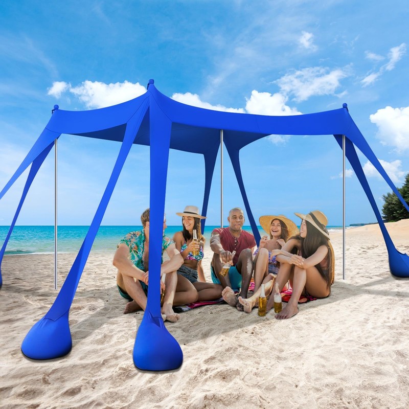 Beach Tent Sun Shelter 10x10ft, Shade Canopy, Sunshade UPF50+ with 8 Sandbags, S
