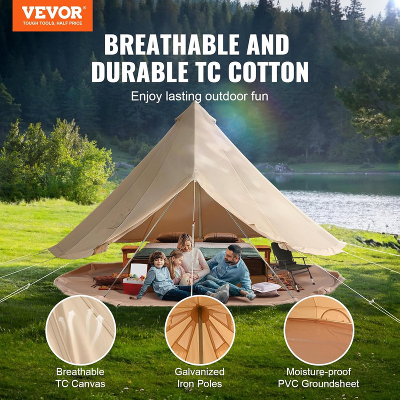 Canvas Tent Bell, Yurt 4 Seasons for Camping with Stove Jack, Breathable Holds u gallery