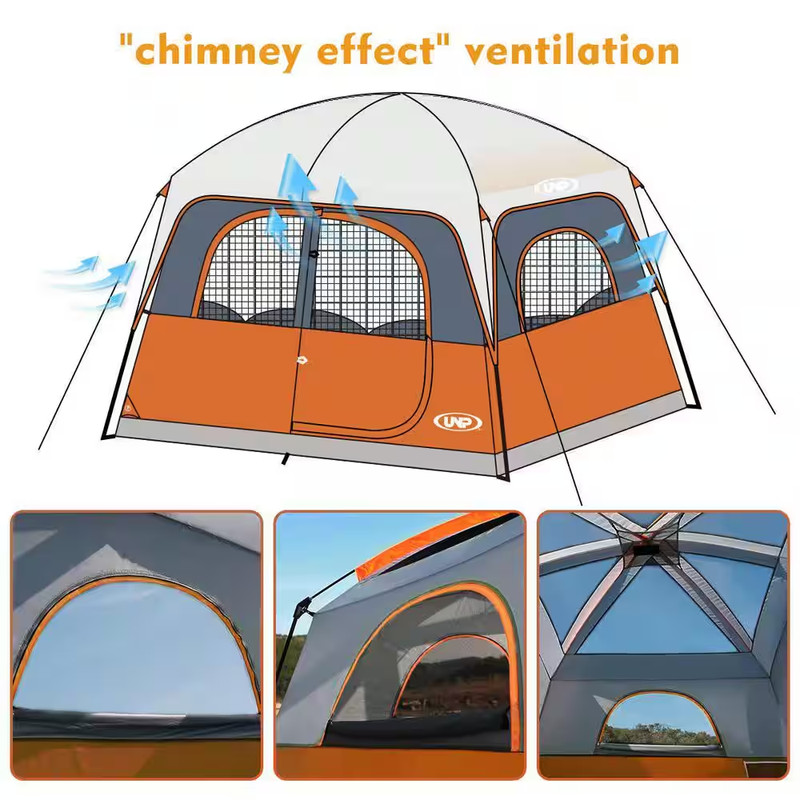 6-Person Orange Waterproof Windproof Easy Setup,Double Layer Family Camping Tent gallery