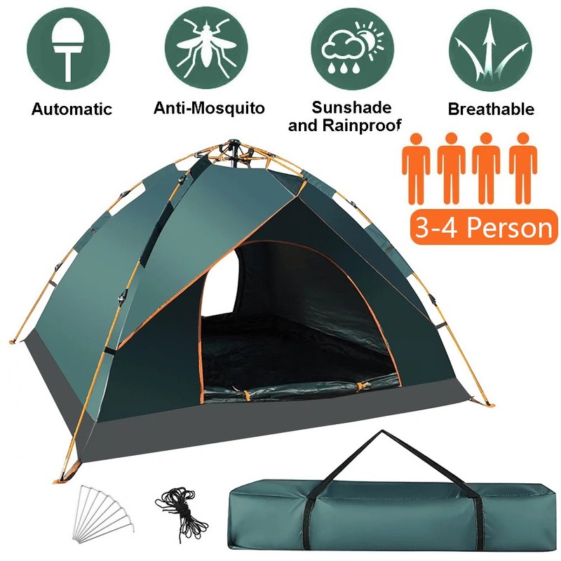 Waterproof Automatic 3-4 People Outdoor Instant PopUp Tent Camping Hiking Canopy