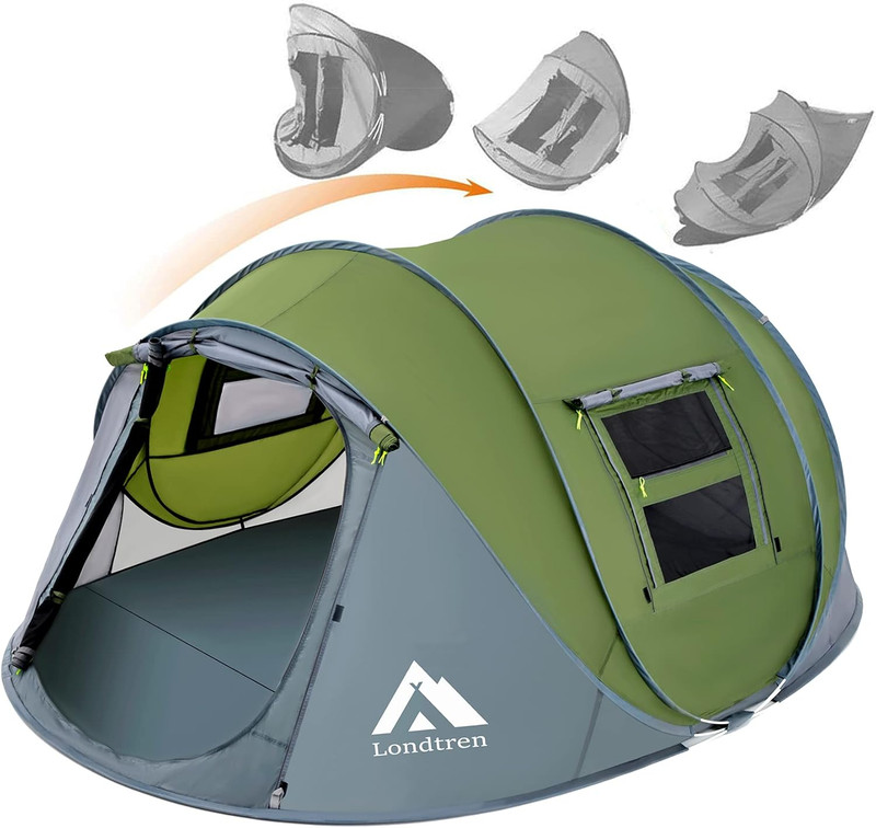 4 Person Easy Pop up Tent Waterproof Automatic Setup 2 Doors-Instant Family Tent