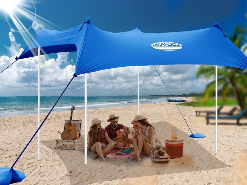Family Beach Tent Sun Shade Canopy 10x10FT Portable Wind Resistant UPF 50 Blue