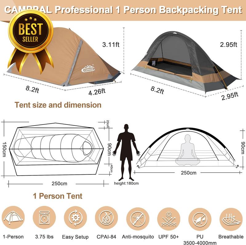 1 Person 4 Season Camping Tent Waterproof Windproof Hiking Backpacking Tent gallery
