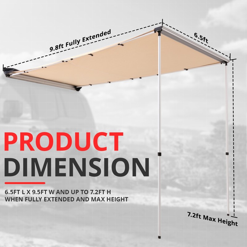 Outdoor Camping Rooftop Awning Pull Out Rooftop Sun Shade Shelter 6.5'L x 9.8'W gallery