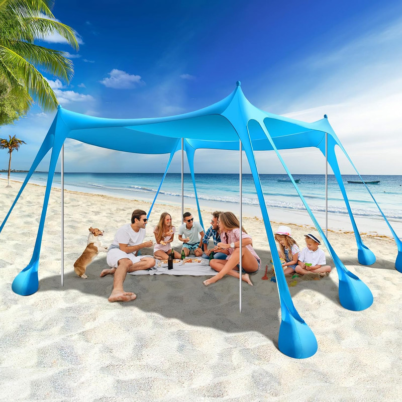Beach Tent, 10 X 10 FT Beach Shade UPF50+ Protection, Beach Canopy with 8 Sandba