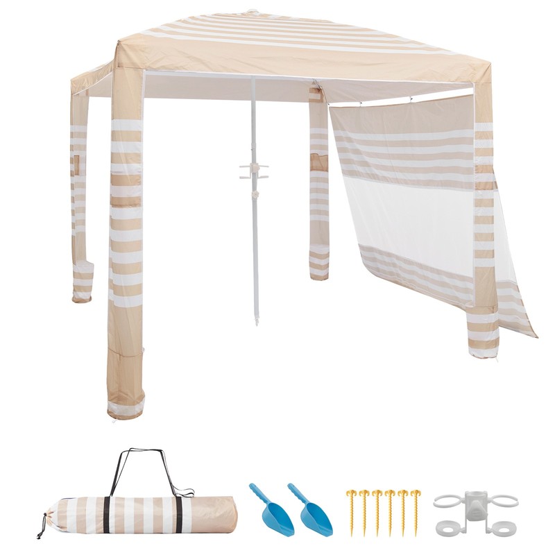 Uimoso 8x8 ft Beach Cabana Canopy with Sidewall UPF 50+ Shade Shelter Beach Tent