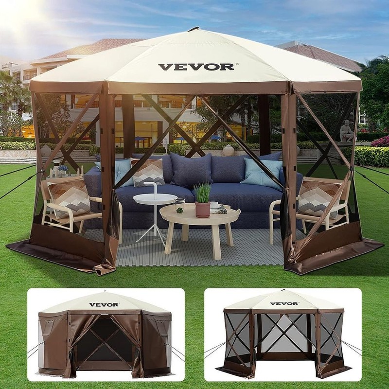 Camping Gazebo Tent,10’x10′,6 Sided Pop-up Canopy Screen Tent for 8 Person