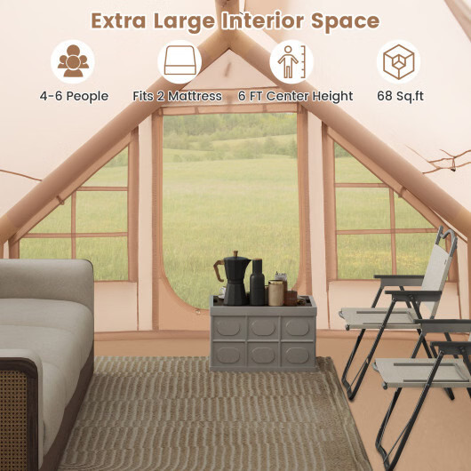 4-6 People Inflatable Camping Tent with Porch and Carrying Bag-Beige gallery