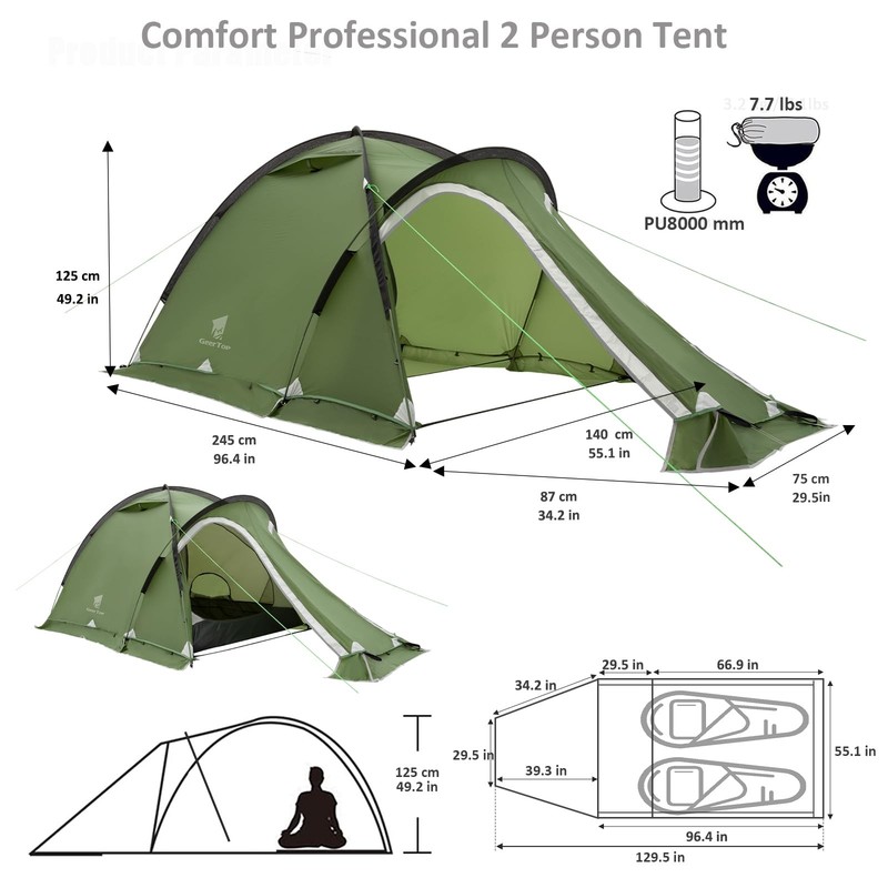 Portable 2 Person 4 Season Tent Waterproof Backpacking Tent Double Layer All ... gallery