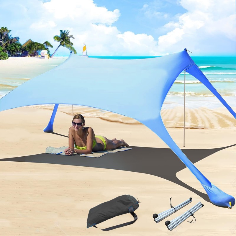 Beach Tents Portable Sun Shade Canopy UPF 50+ Outdoor Sun Shelter with Sandbag