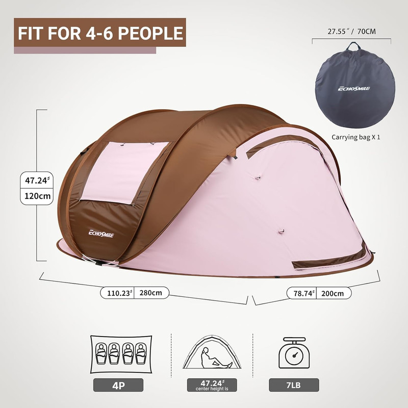 Pop up Camping Tent, 2/4/6 Person Easy Setup Tent, Water Resistant Dome, Portabl gallery