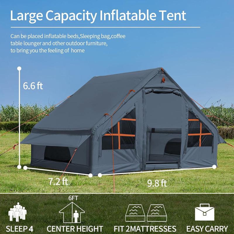 Inflatable Tents for Camping with Stove Jack, 4/6/8 Person Easy Setup Blow up Te gallery