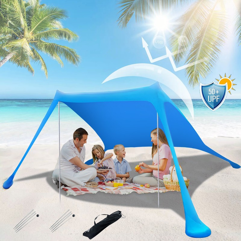 Beach Tent Sun Shelter Portable Sun Shade Canopy Awning with Sandbag 6.8ftx6.5ft