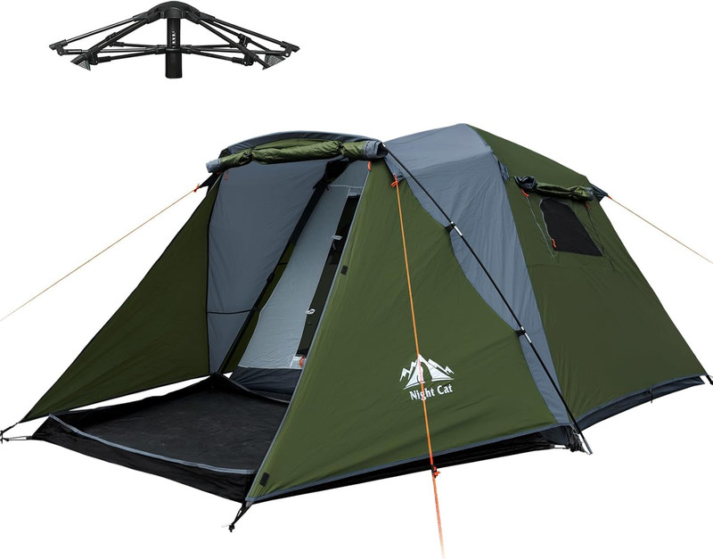 Cabin Tent with Vestibule: 3 Persons Pop up Camping Tent Double Layers Easy Quic
