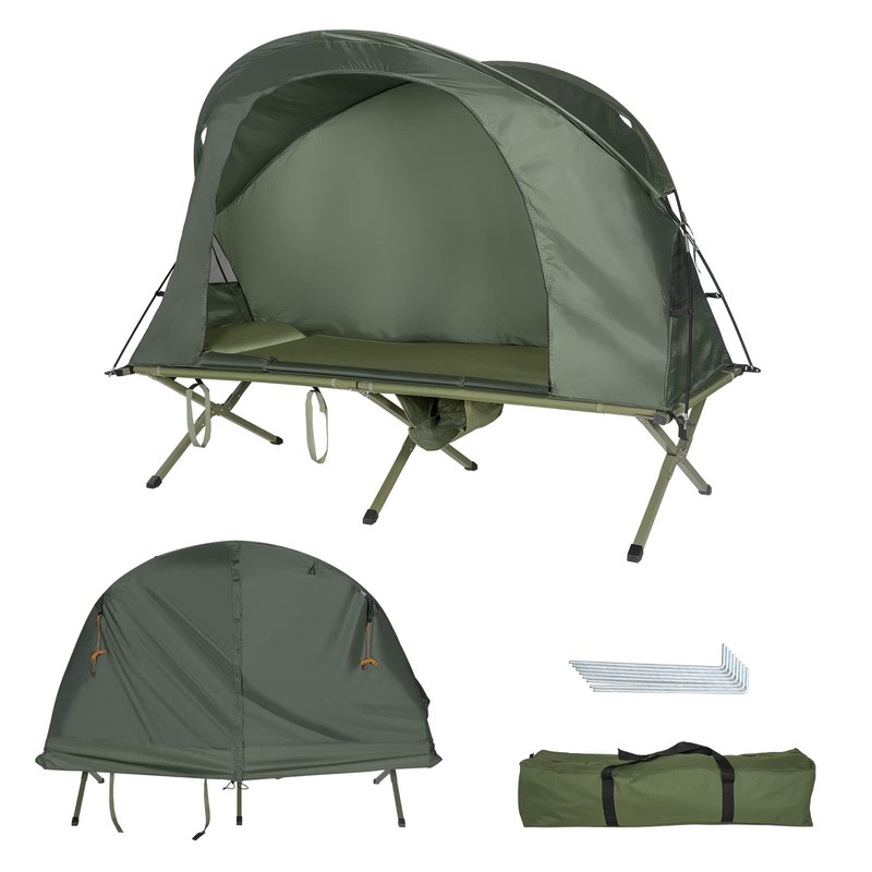 Tangkula 4-in-1 Camping Cot Tent, Foldable Elevated Tent Set for 1 Person to Use