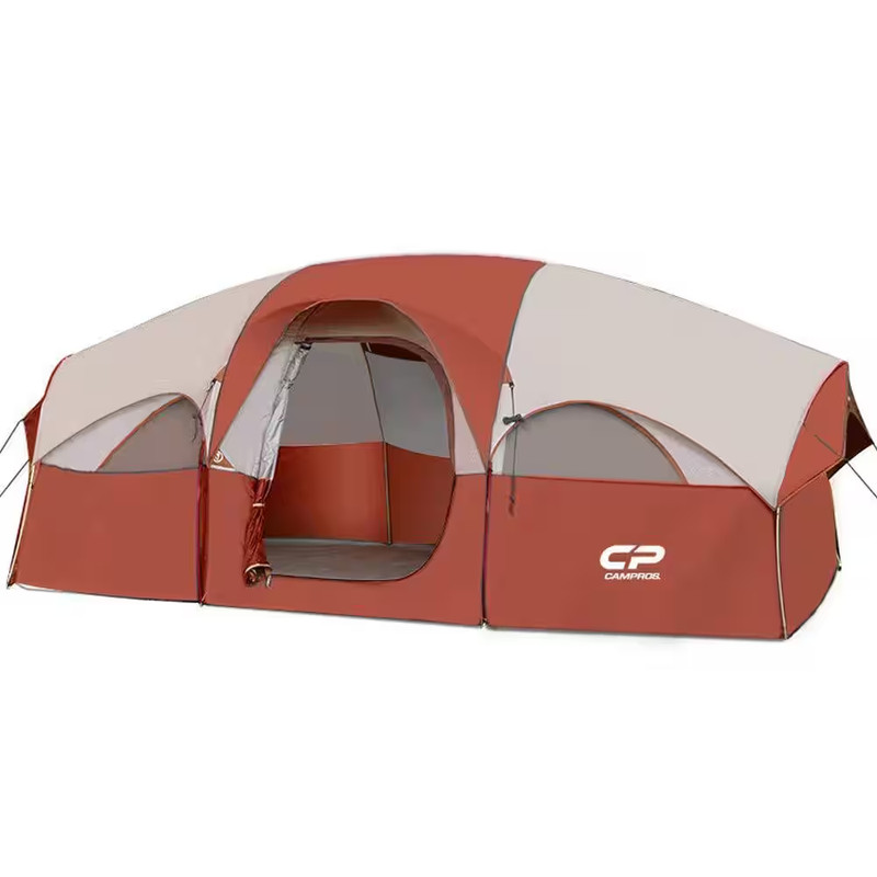 9 Ft. X 14 Ft. 8-Person Red Camping Tent with 5-Large Mesh Windows, Double Layer