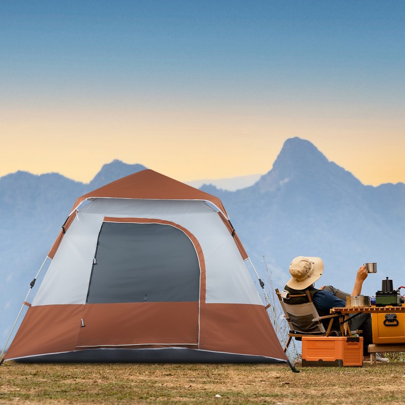 240*240*150cm Spring Quick Opening Four-Person Family Tent Camping Tent Brown gallery