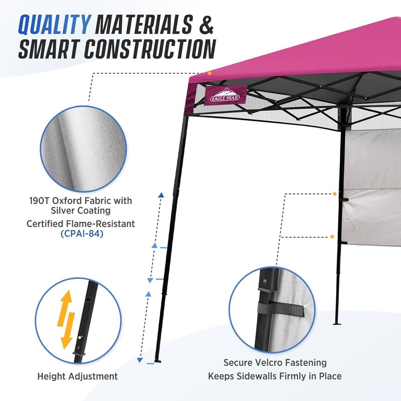EAGLE PEAK 8x8 Pop Up Canopy Tent with Sidewall, Compact, Portable Slant Leg gallery