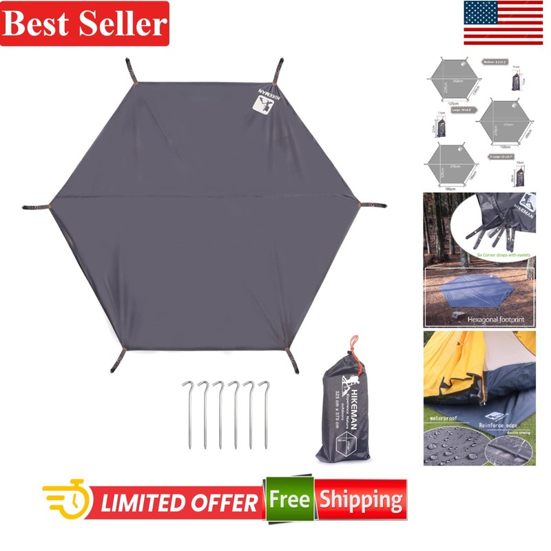 Hexagonal Tent Footprint Waterproof Ground Sheet Camping Hiking Pack with 6 S…