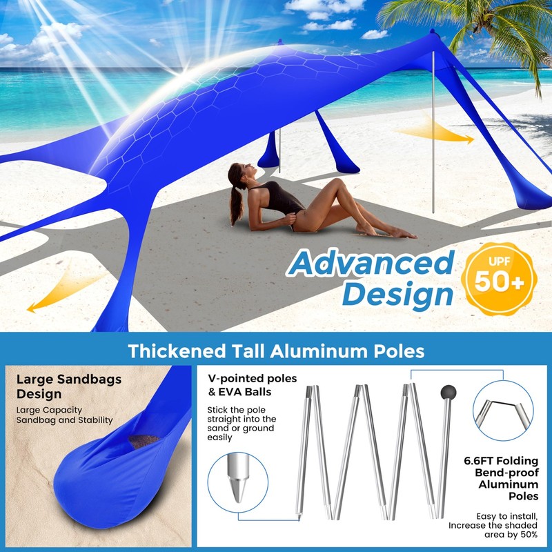 Beach Canopy Beach Tent Pop Up Shade 10x10ft Sun Shelter UPF50+ with 8 Sandba... gallery
