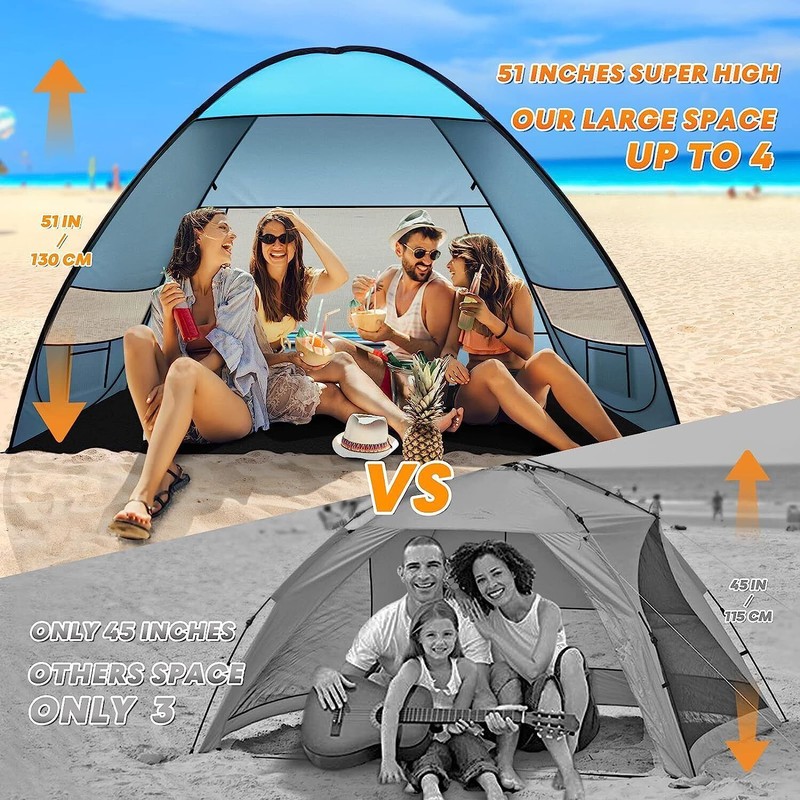 Pop Up Beach Tent Automatic WaterProof UV Protection Sun Shelter 2-3 Man/Women gallery