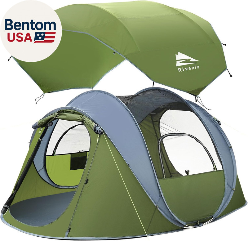 4/6 Person Easy Pop up Tent,Camping Tent with Skylight and Rainfly,Waterproof,Qu
