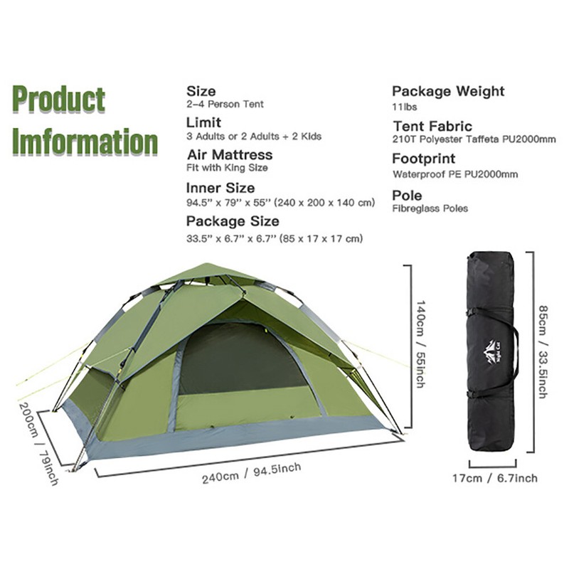 Camping Tent 2-4 Person Hydraulic Rainproof Fabric and Waterproof Double Door gallery