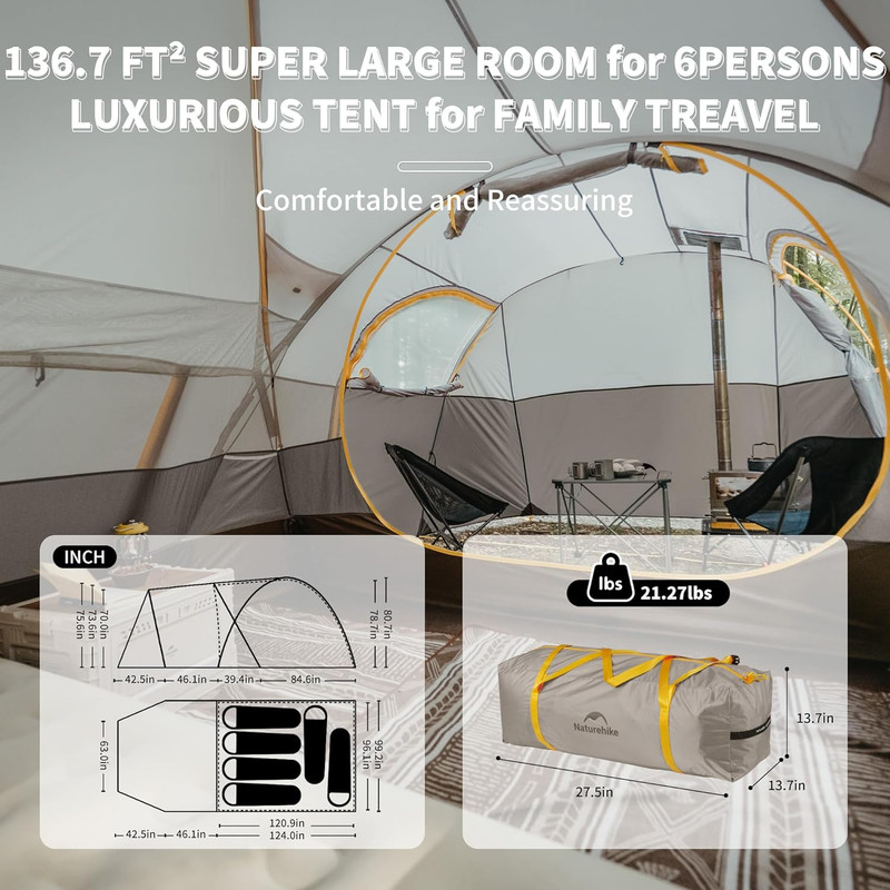 KOTA Waterproof Family Camping Tent for 4, 6, 8 People with Vestibule Porch gallery