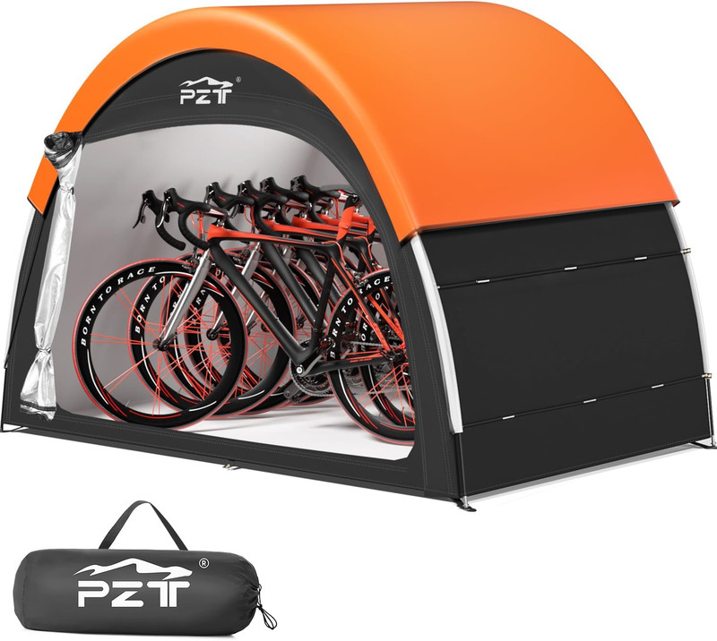 Upgraded Bike Tent with Rain Cover, Portable Outdoor Storage Shed for 4-5 Bikes,