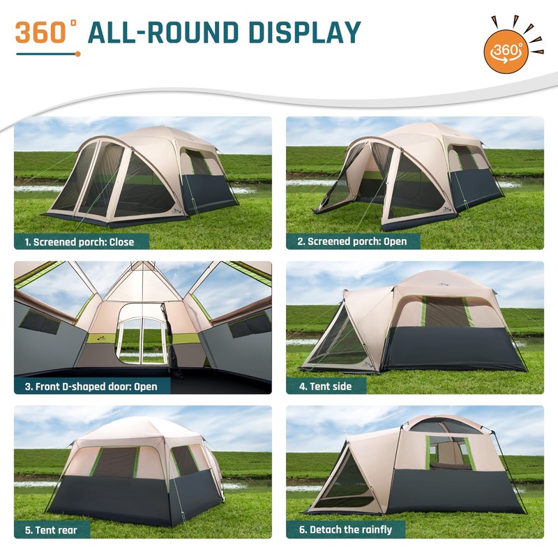 Tents for Camping 6/10 Person Camping Tent with Screen Porch, Weatherproof Large gallery