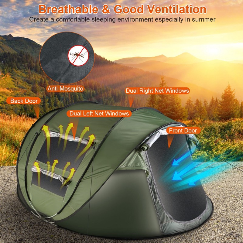 4-8 Person Family Pop Up Instant Tent Camping Hub Tent W/ 4 Mosquito Net Windows gallery