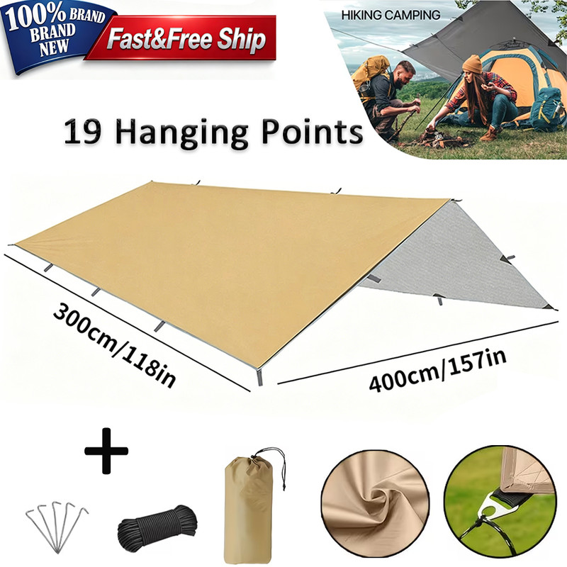 10x13FT Camping Tarp with Poles, Waterproof and Ultralight Survival Tent Tarp