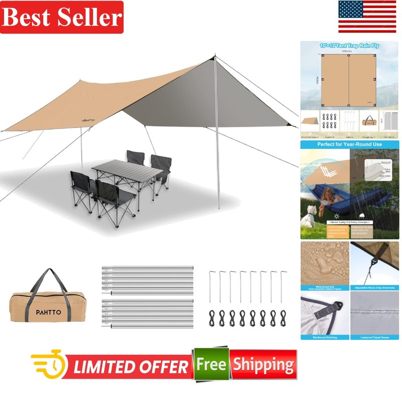 Portable Waterproof Tarp 12x10FT for Camping & Hiking – Complete Kit Included