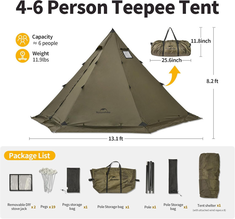 Ranch Fire Teepee Tent, Cold Weather Winter Hot Tent with Stove Jack, 4-6 Per... gallery