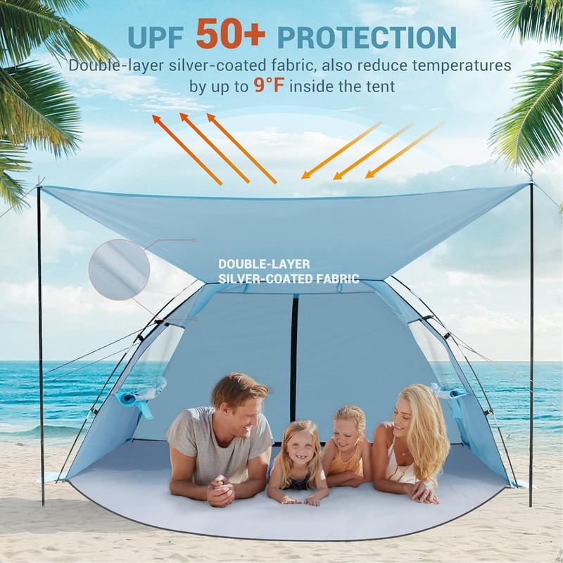 CumbreX Beach Tent Sun Shelter with Canopy, 4-5 Person Pop Up Beach Tent, Eas... gallery
