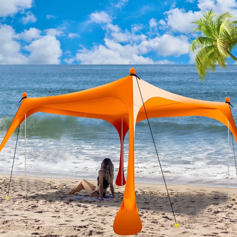 Beach Tent Pop Up Shade 10x10ft Beach Canopy Sun Shelter UPF50+ with 4 Foldab...