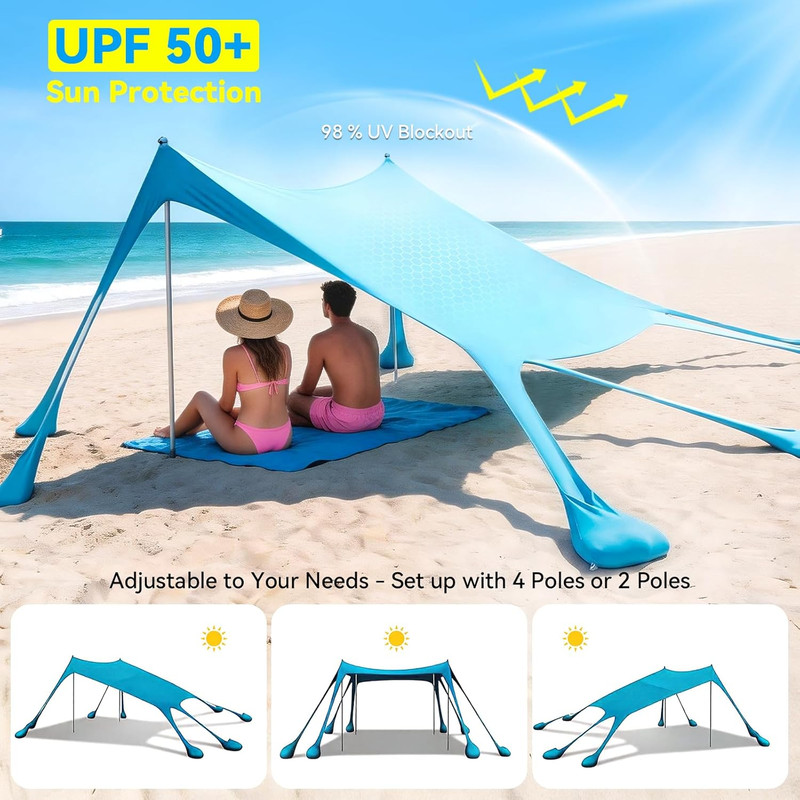 Beach Tent Sun Shelter - 10X10Ft Beach Shade Canopy UPF50+ Protection Easy Setup gallery