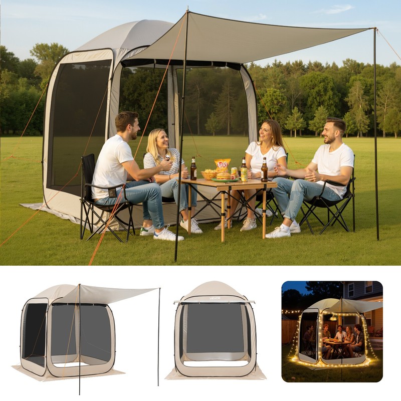 VEVOR Pop Up Screen House Tent 6′ x 6′ Camping Sunshade Awning Tent 4-6 Person